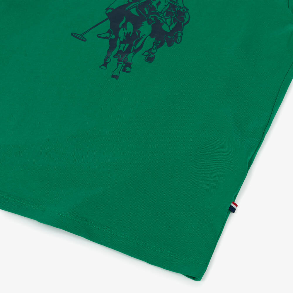 U.S. Polo Assn.-Green Cotton T-Shirt with Large Double Horsemen Logo | Childrensalon Outlet