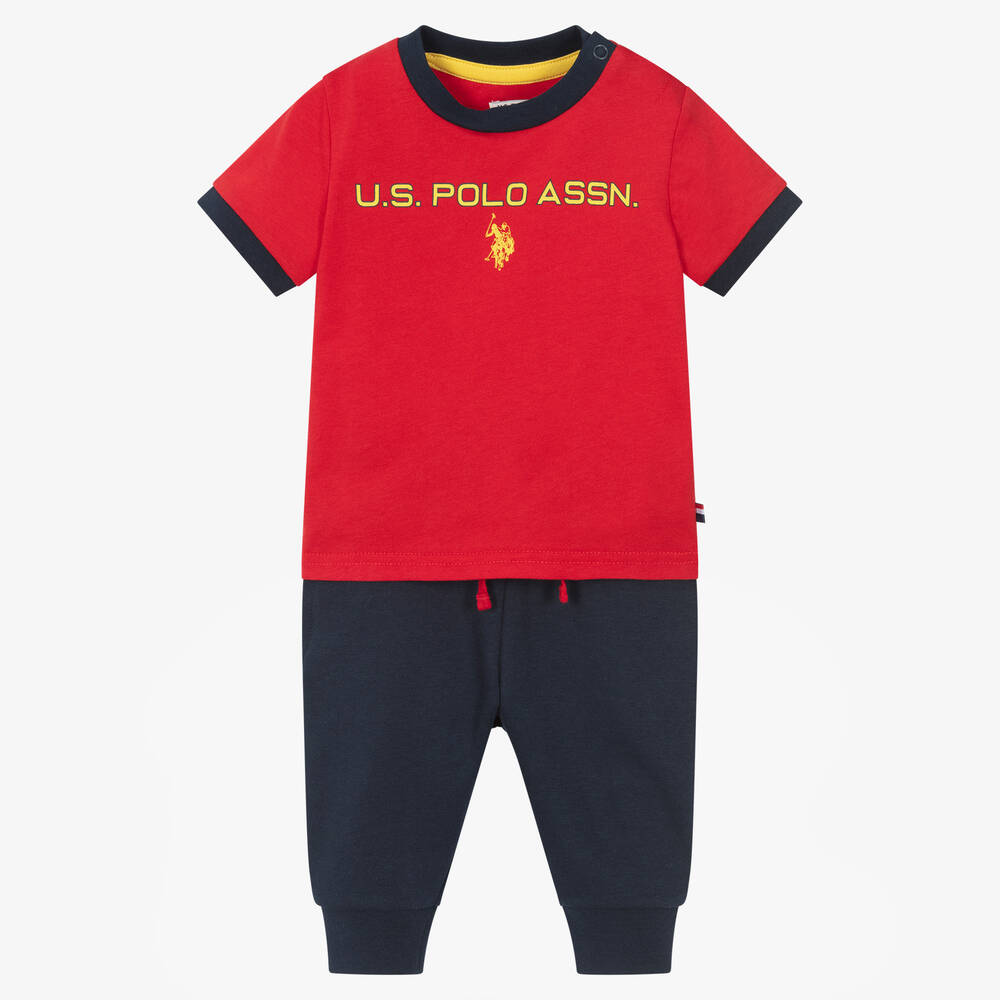 U.S. Polo Assn. - Red & Blue Baby Trouser Set | Childrensalon