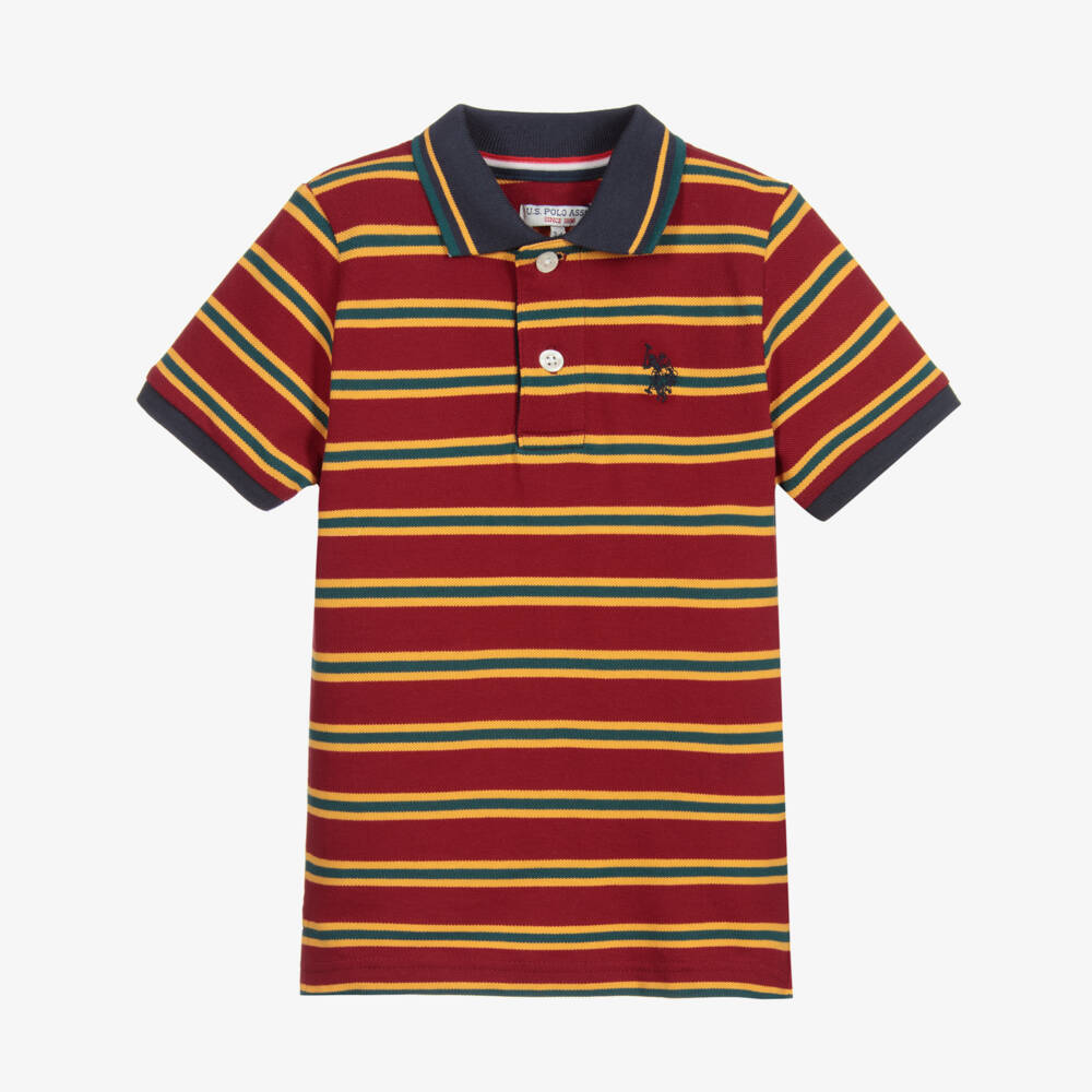 U.S. Polo Assn.-Red Striped Cotton Polo Shirt | Childrensalon Outlet