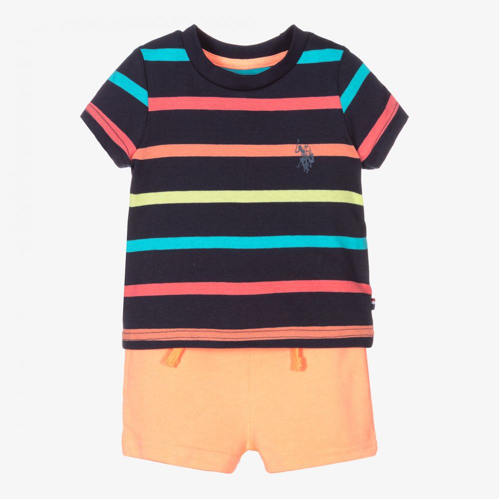 U.S. Polo Assn.-Striped Top & Orange Shorts Set | Childrensalon Outlet