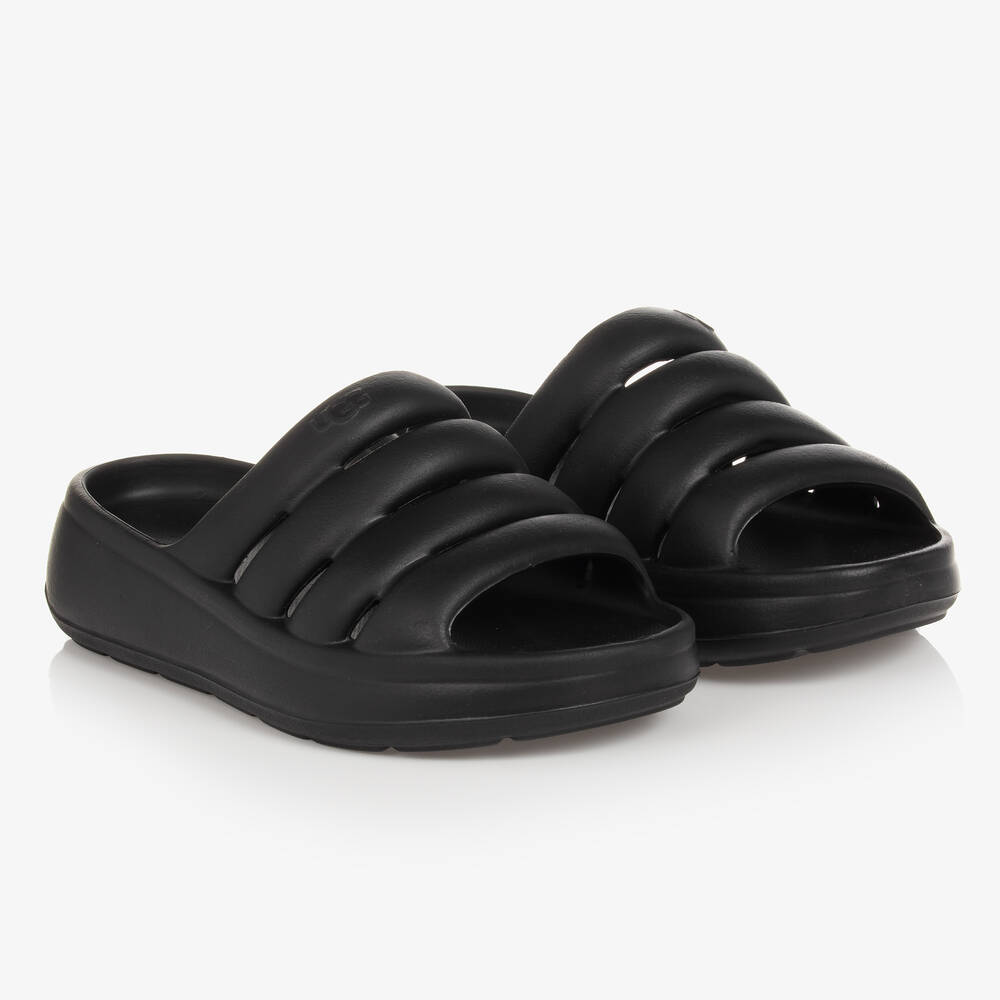UGG Black Logo Strap Sandals Childrensalon Outlet