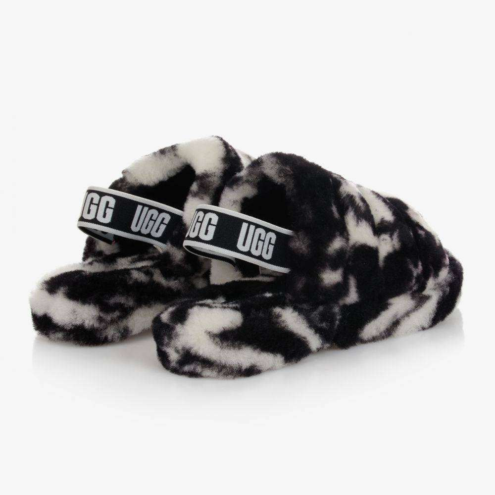 UGG Black Marble Fluff Slippers