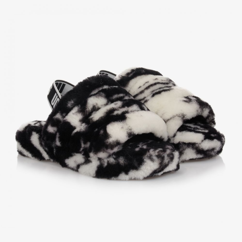 UGG-Black Marble Fluff Slippers | Childrensalon Outlet