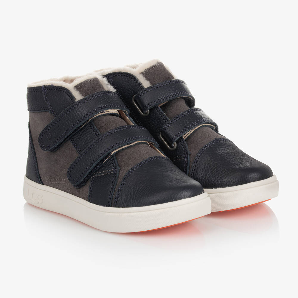 UGG - Leder-Klett-Sneakers in Blau & Grau | Childrensalon