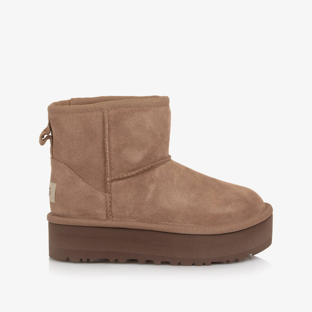 UGG-Brown Suede Classic Mini Platform Boots | Childrensalon Outlet
