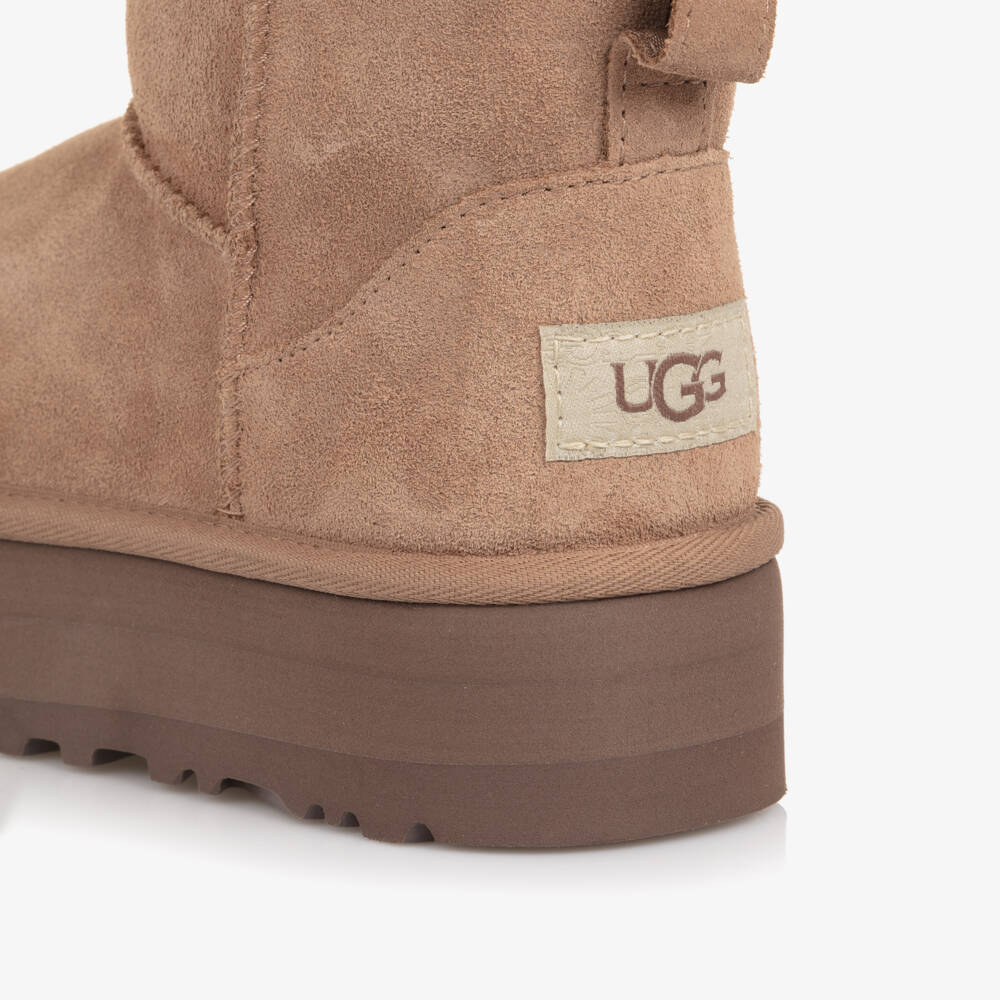 UGG-Brown Suede Classic Mini Platform Boots | Childrensalon Outlet