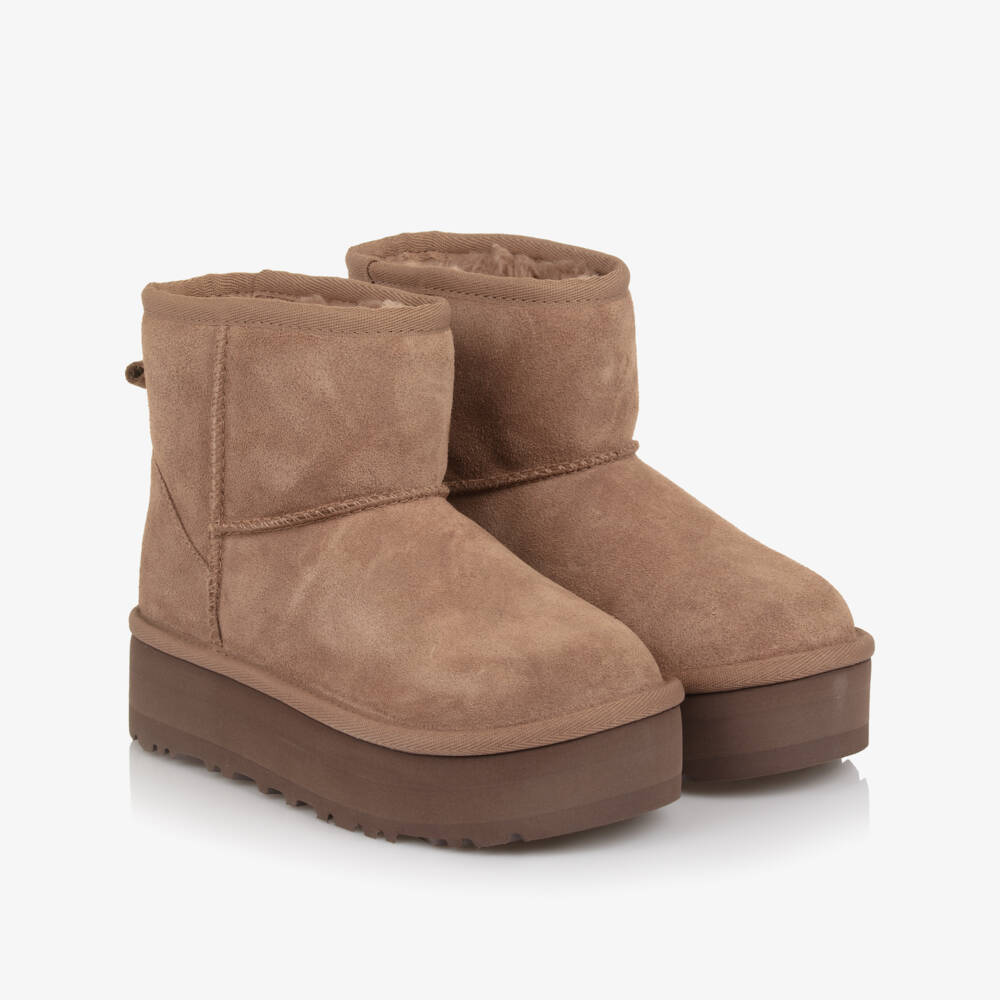 UGG-Brown Suede Classic Mini Platform Boots | Childrensalon Outlet