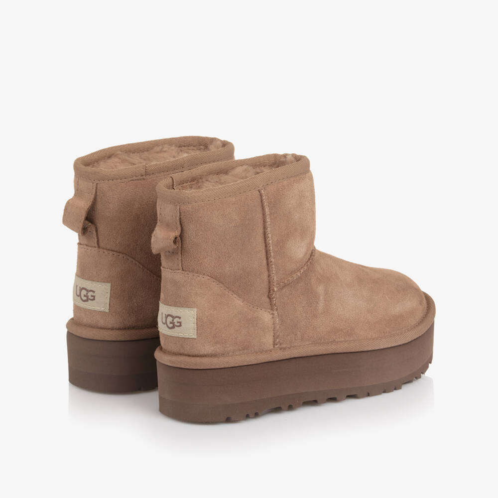 UGG-Brown Suede Classic Mini Platform Boots | Childrensalon Outlet