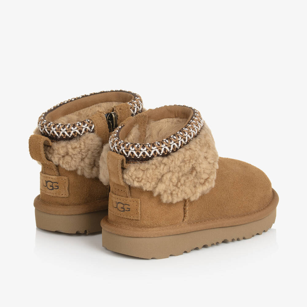 UGG-Brown Suede Classic Ultra Mini Maxi Curly Boots | Childrensalon Outlet