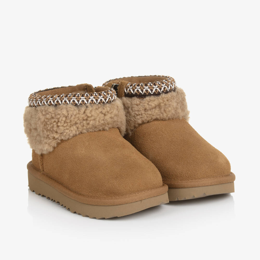 UGG-Brown Suede Classic Ultra Mini Maxi Curly Boots | Childrensalon Outlet