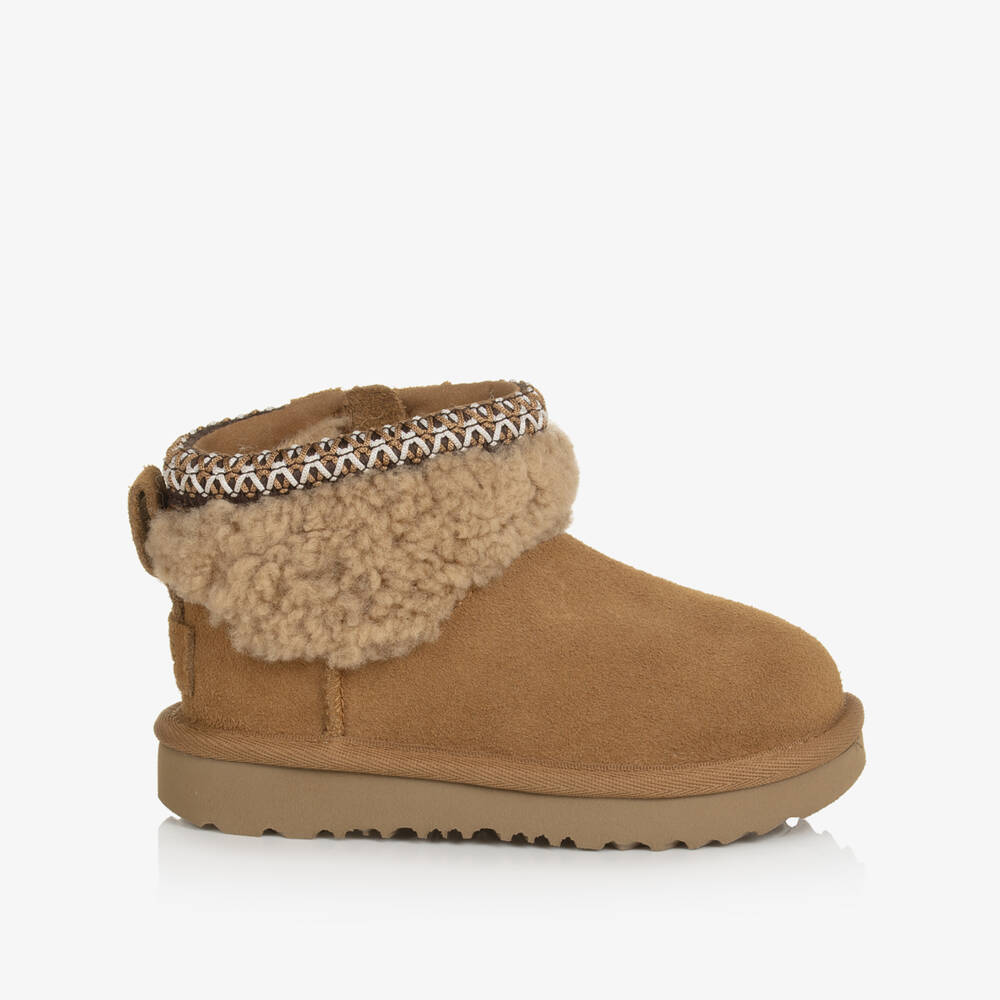 UGG-Brown Suede Classic Ultra Mini Maxi Curly Boots | Childrensalon Outlet