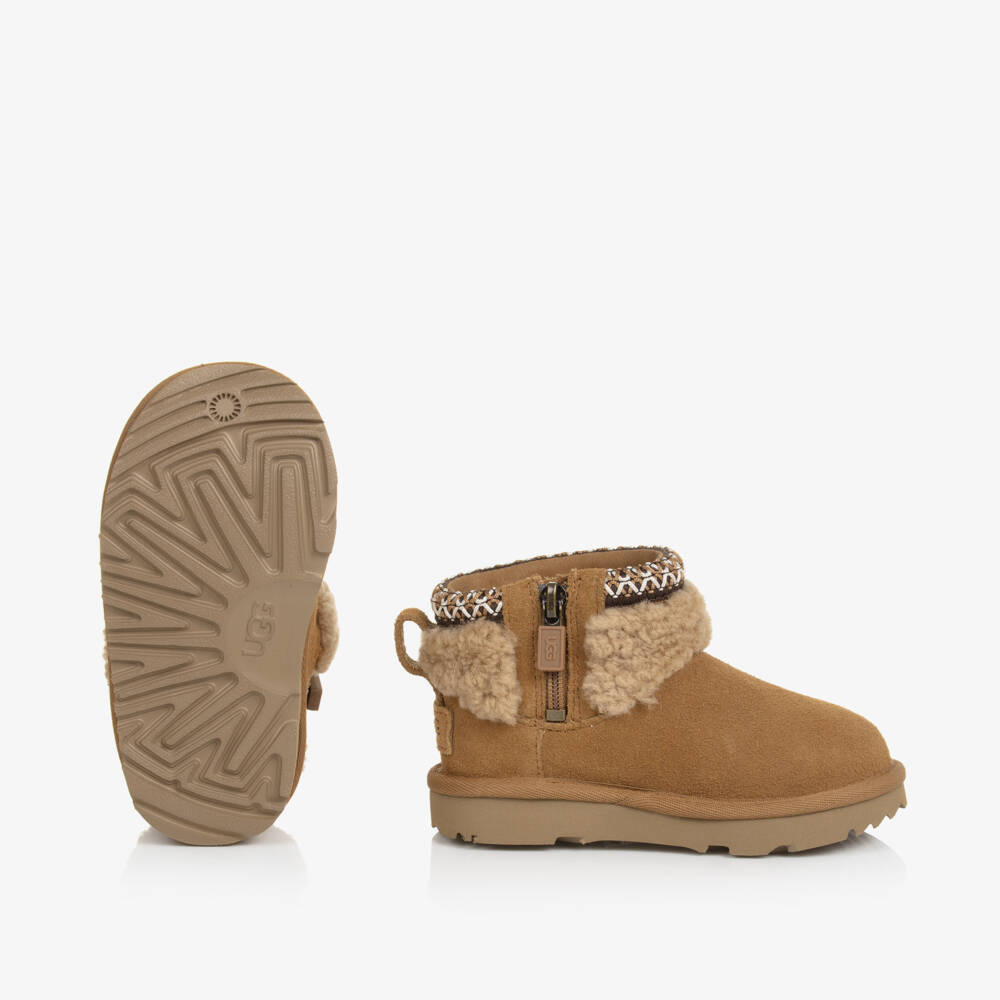 UGG-Brown Suede Classic Ultra Mini Maxi Curly Boots | Childrensalon Outlet