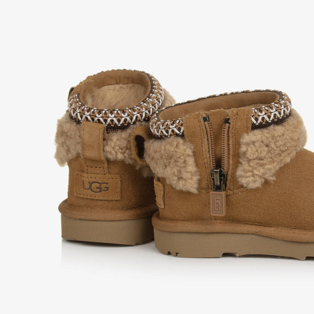 UGG-Brown Suede Classic Ultra Mini Maxi Curly Boots | Childrensalon Outlet