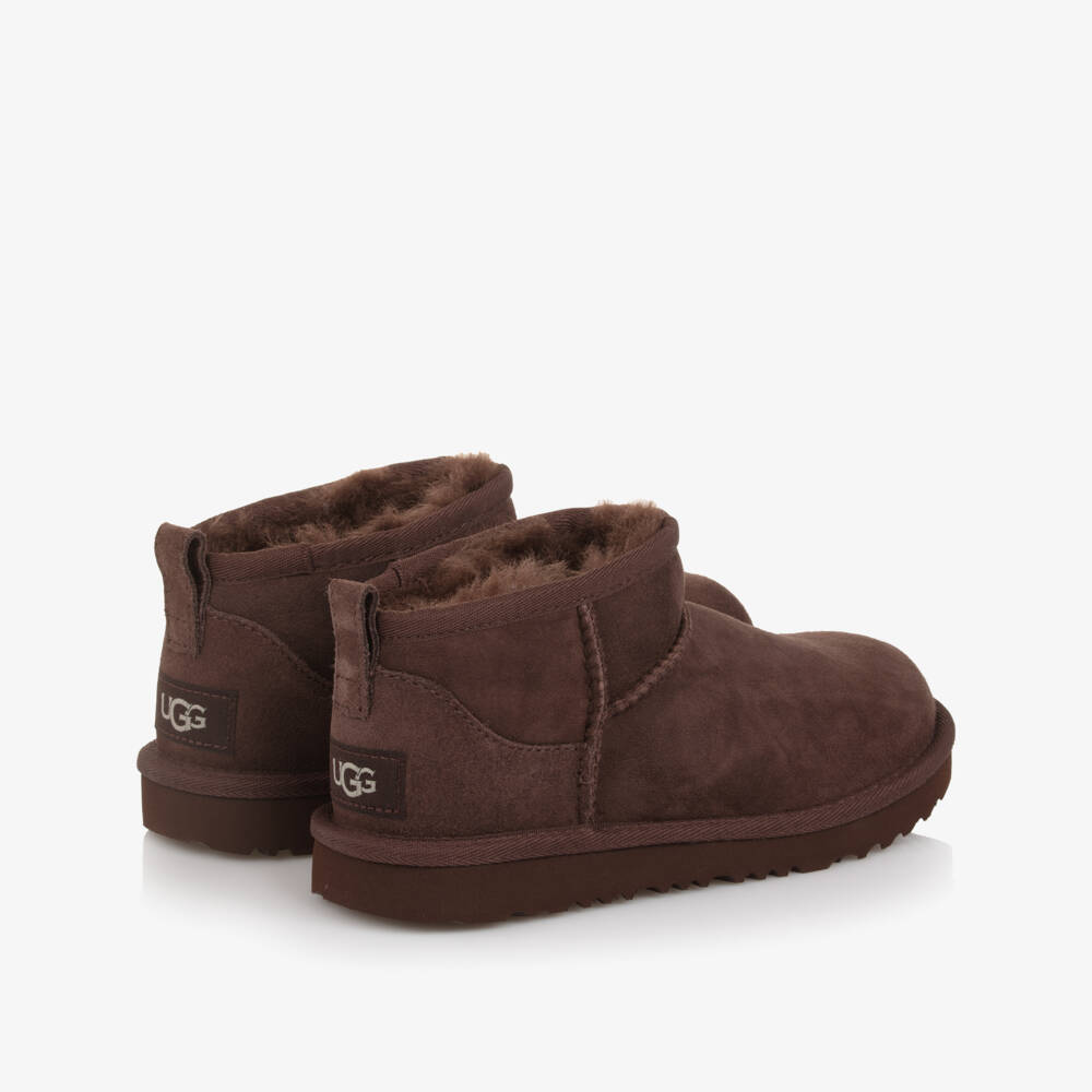 UGG-Dark Brown Classic Ultra Mini Suede Boots | Childrensalon Outlet