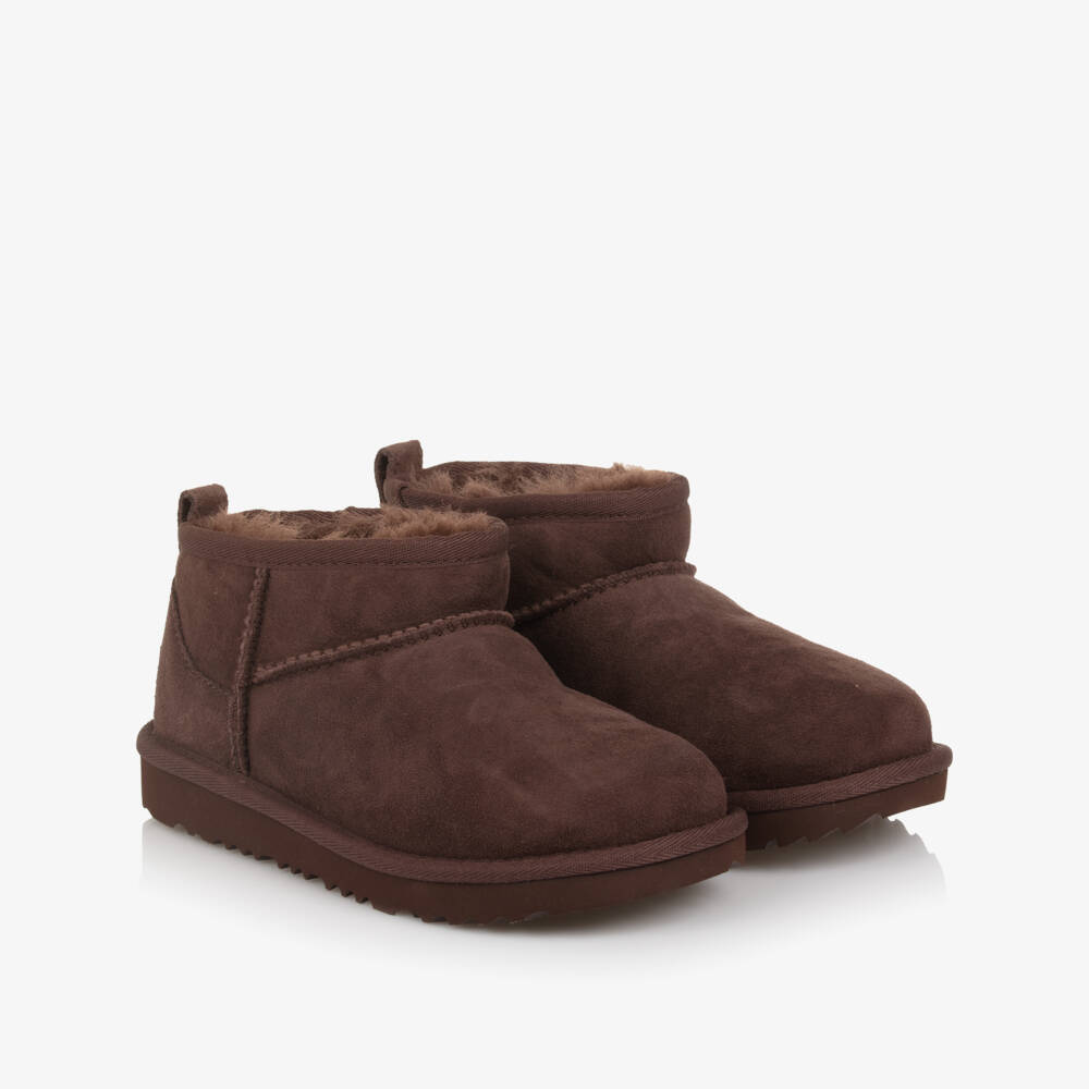 UGG-Dark Brown Classic Ultra Mini Suede Boots | Childrensalon Outlet