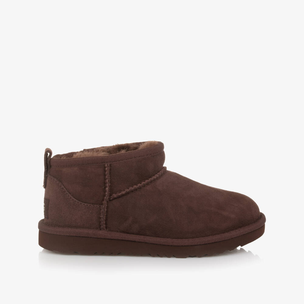 UGG-Dark Brown Classic Ultra Mini Suede Boots | Childrensalon Outlet