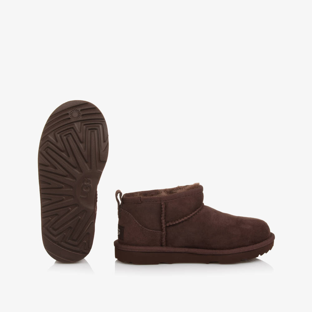 UGG-Dark Brown Classic Ultra Mini Suede Boots | Childrensalon Outlet