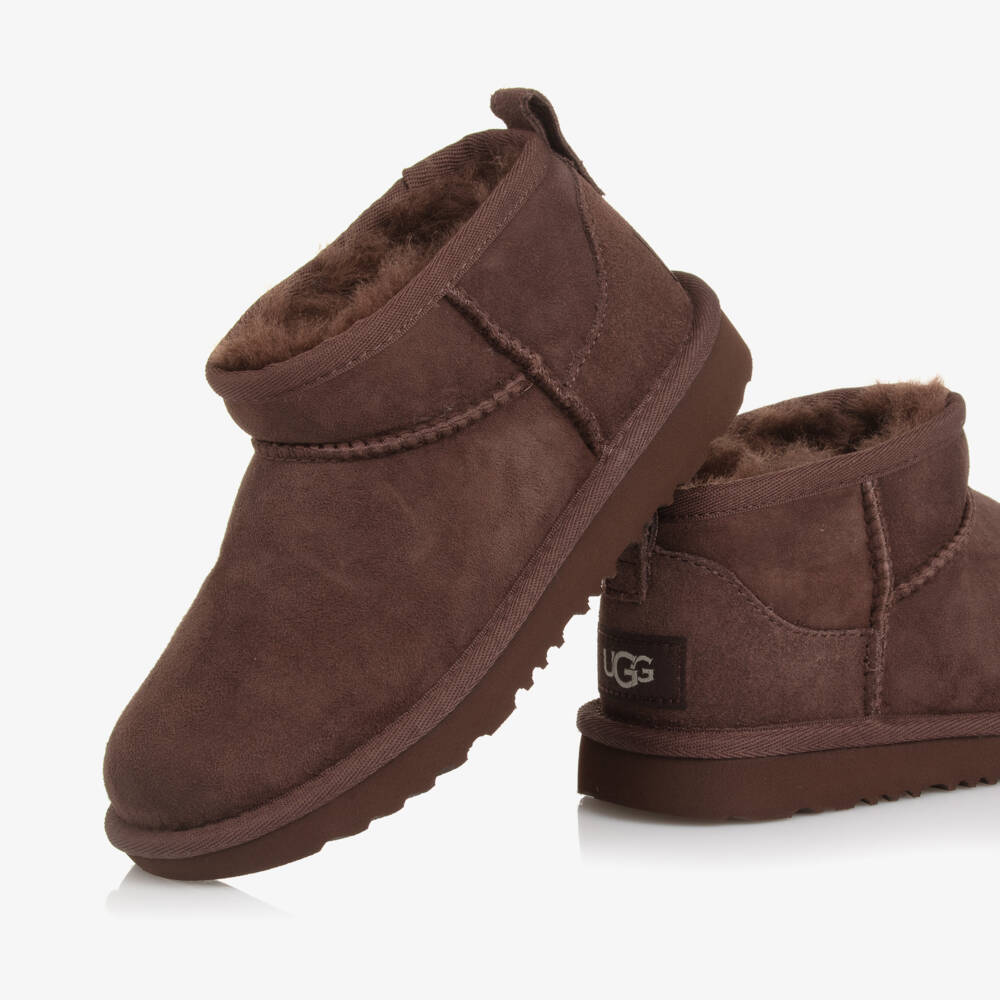 UGG-Dark Brown Classic Ultra Mini Suede Boots | Childrensalon Outlet