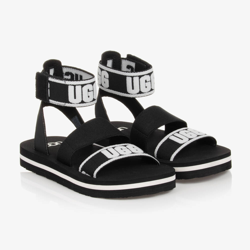 Girls Black Logo Strap Sandals