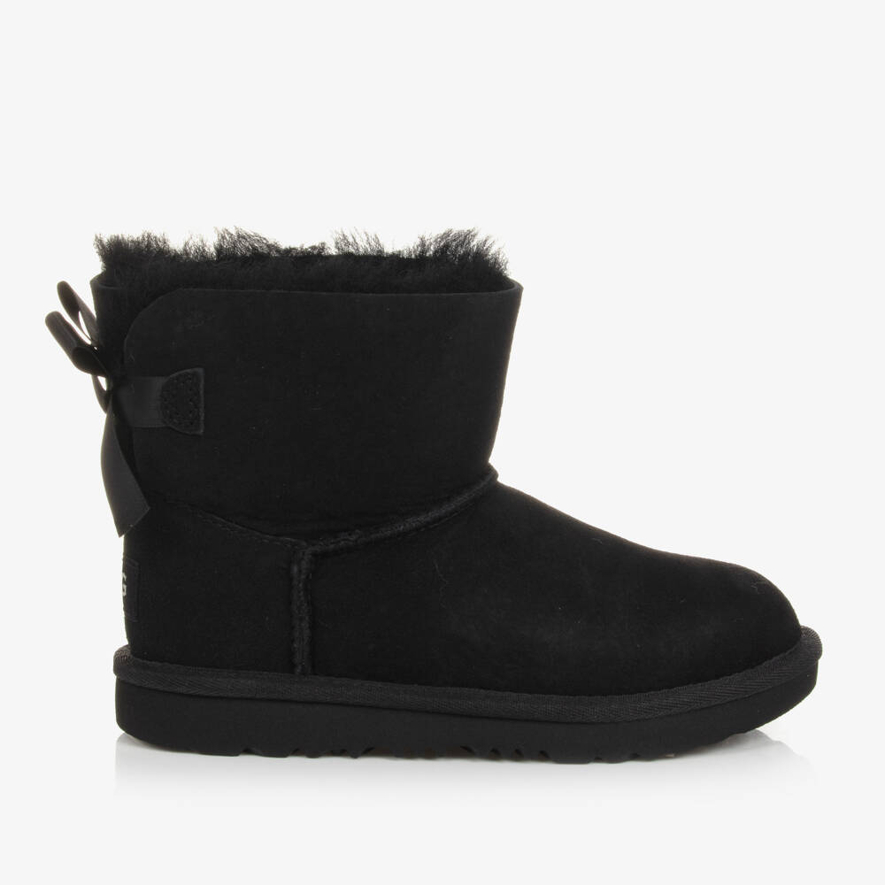 UGG-Girls Black Suede Leather Bow Boots | Childrensalon Outlet
