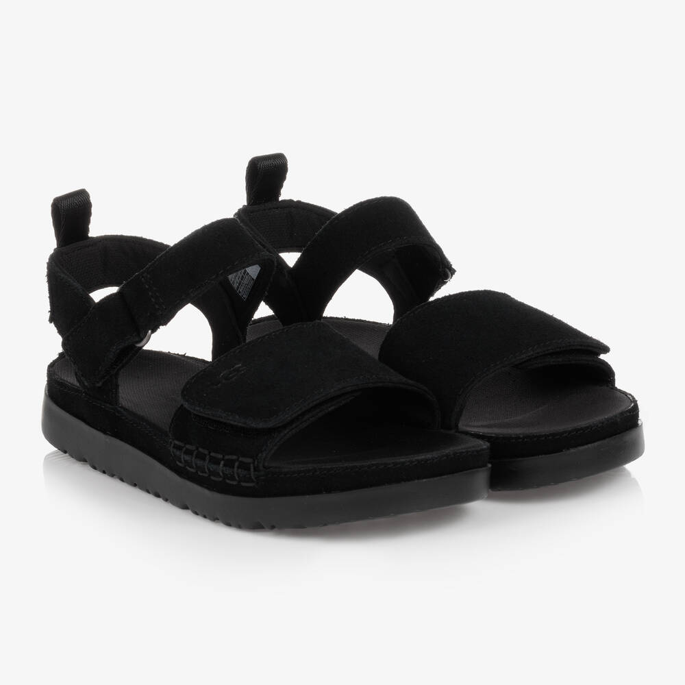 UGG - Girls Black Suede Leather Velcro Sandals | Childrensalon