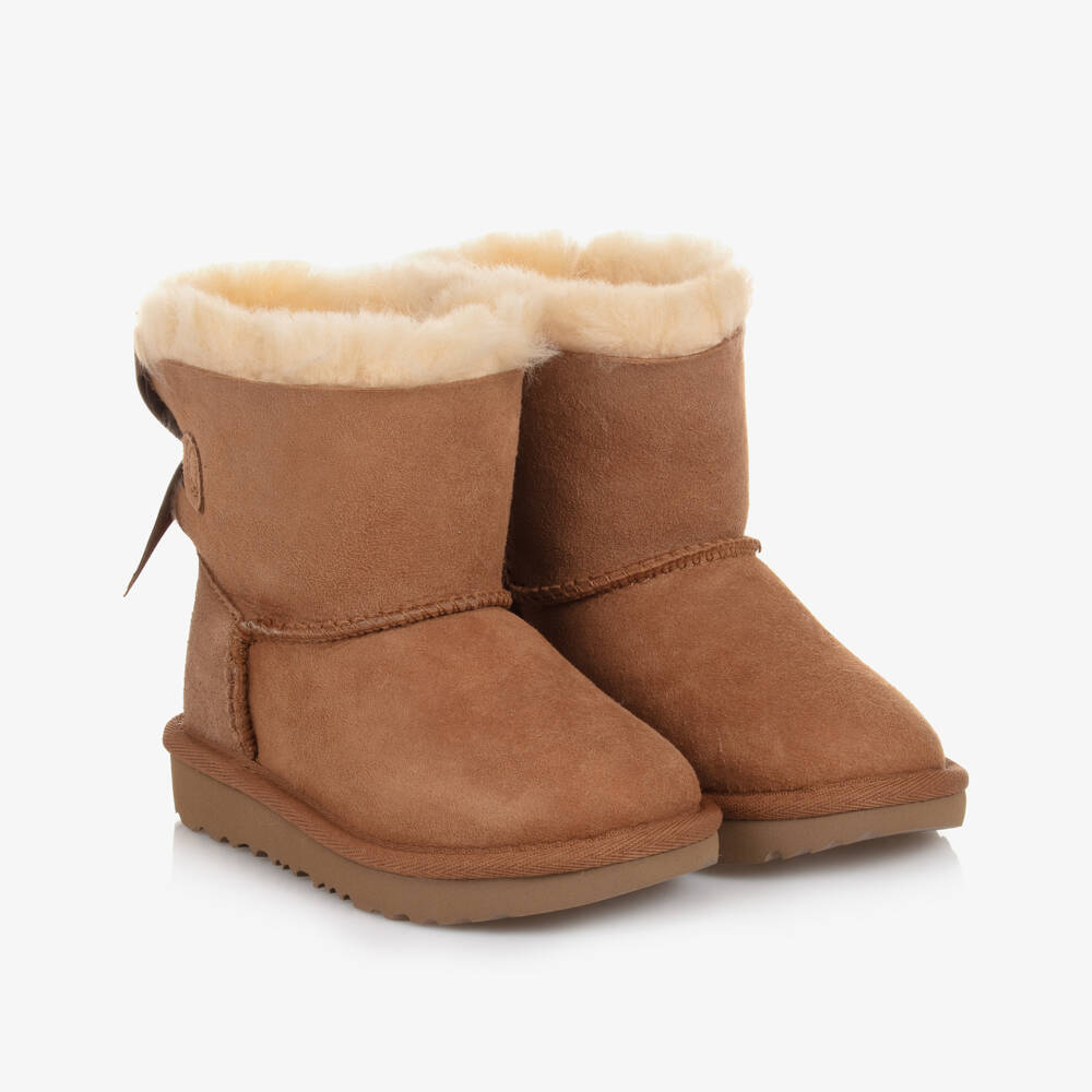 UGG-Girls Brown Suede Leather Bow Boots | Childrensalon Outlet