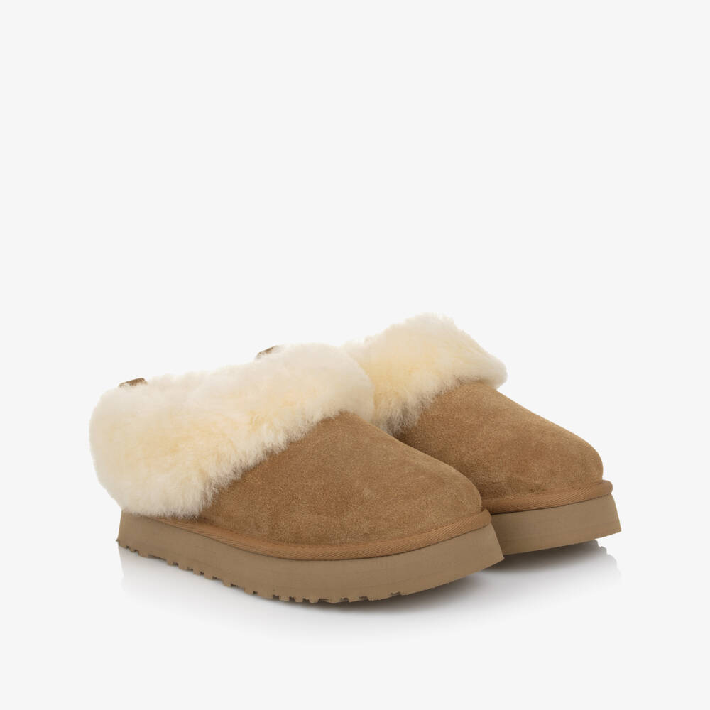 UGG-Girls Chestnut Brown Suede Tazzelle Slippers | Childrensalon Outlet