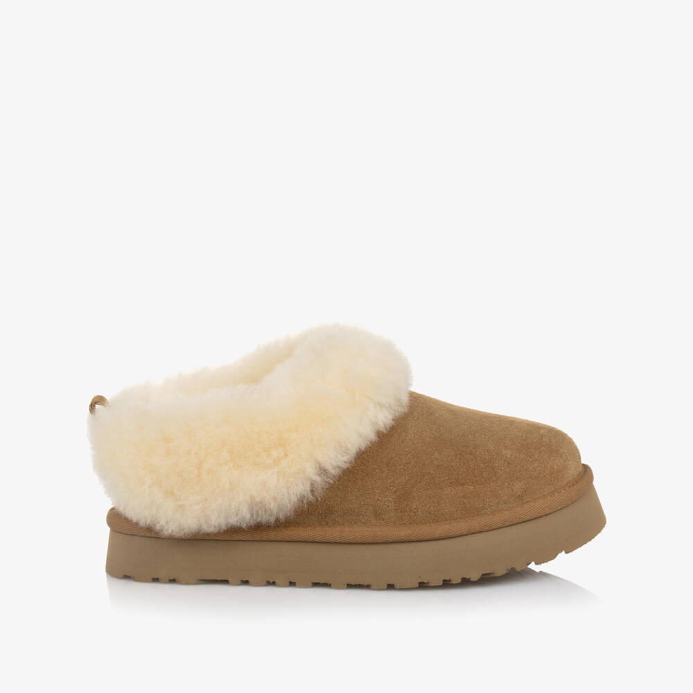 UGG-Girls Chestnut Brown Suede Tazzelle Slippers | Childrensalon Outlet