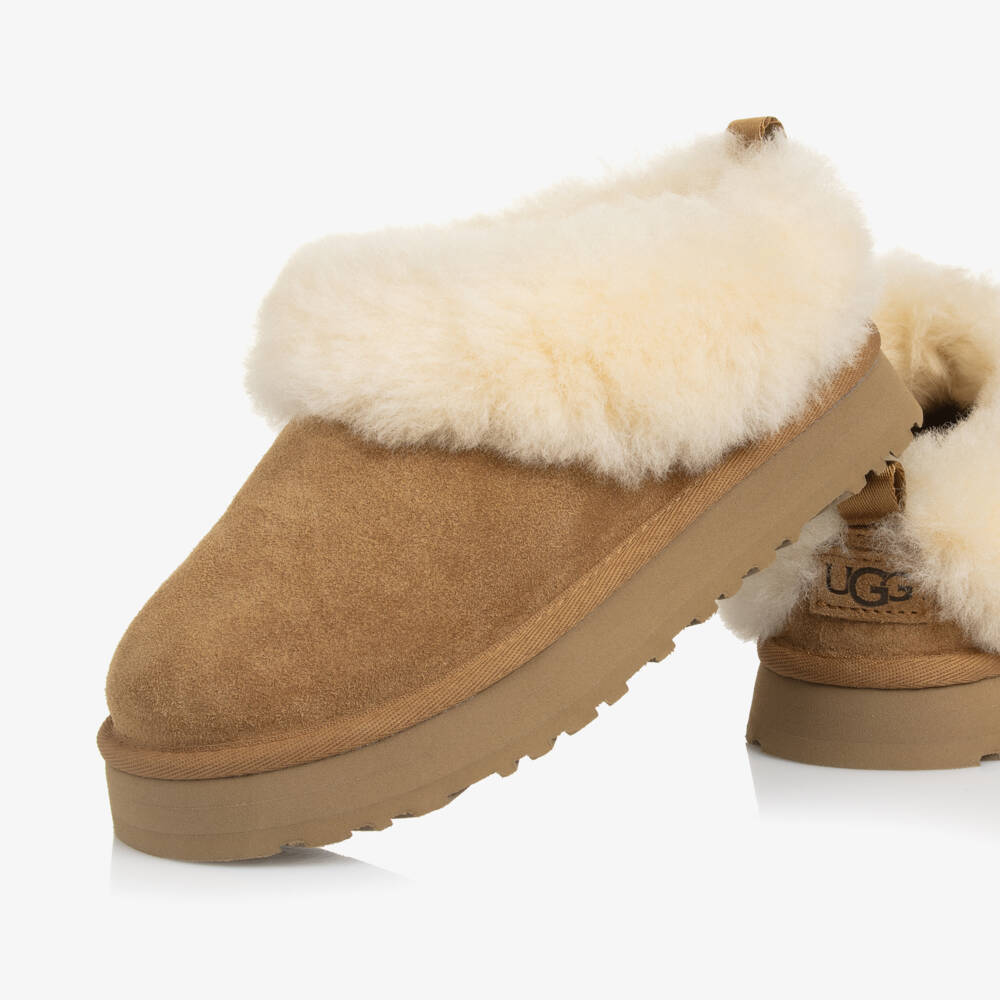 UGG-Girls Chestnut Brown Suede Tazzelle Slippers | Childrensalon Outlet