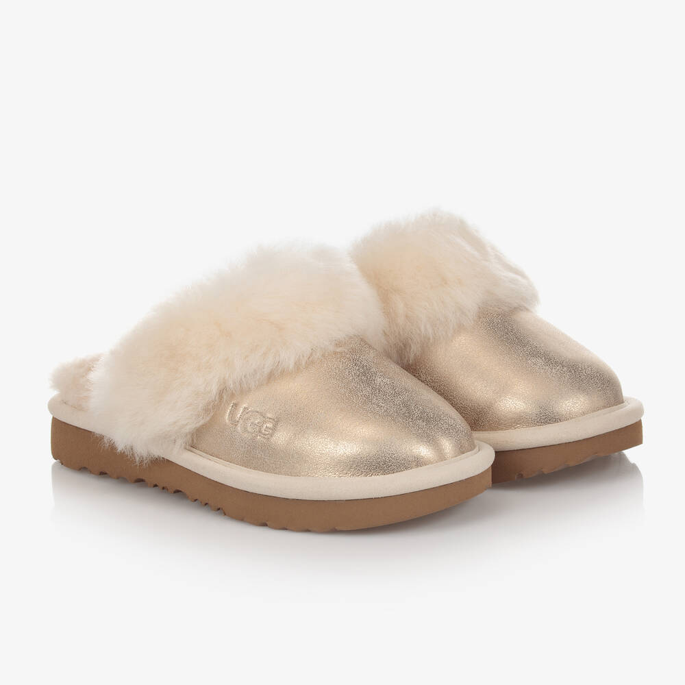 UGG - Girls Gold Sheepskin Slippers | Childrensalon