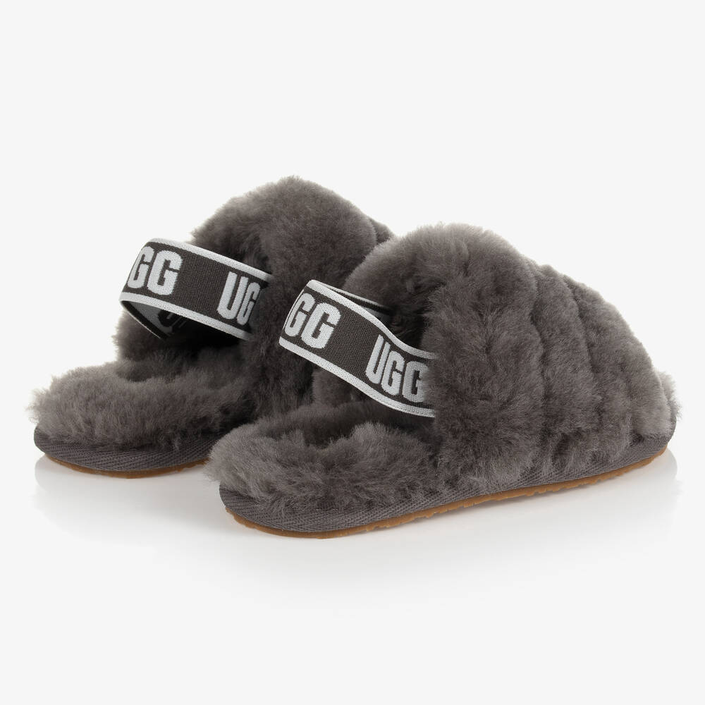 Fluffy grey sliders on sale