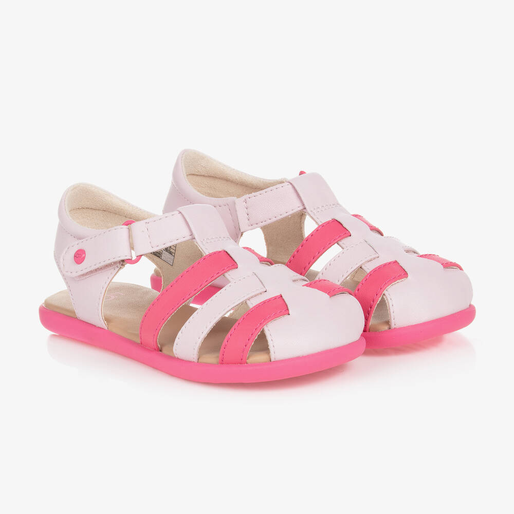 UGG Girls Pink Faux Leather Velcro Sandals Childrensalon Outlet