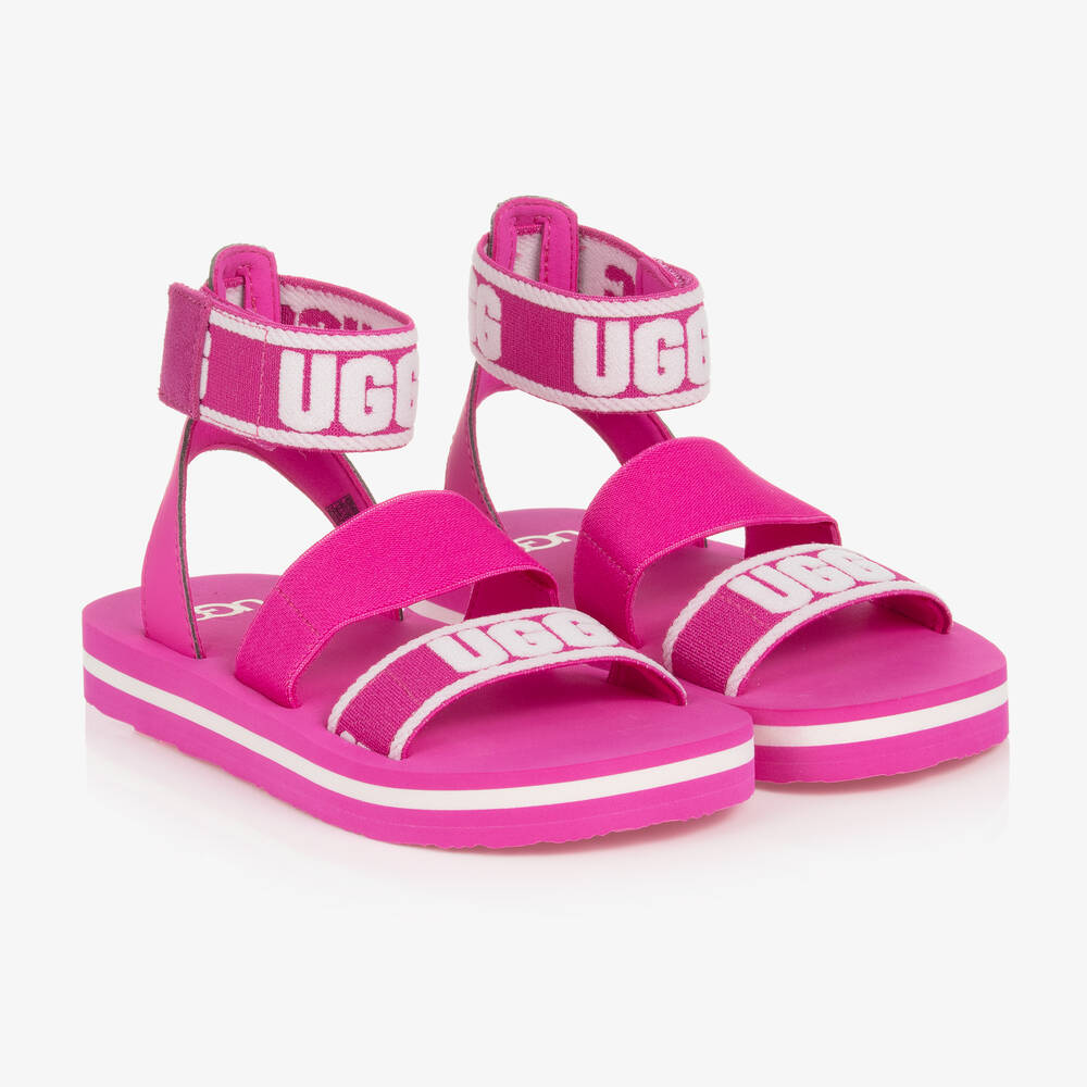 UGG - صندل بشريط لاصق قماش لون زهري للبنات | Childrensalon