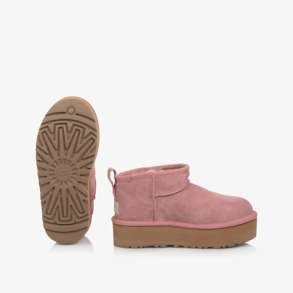 UGG-Girls Pink Suede Classic Ultra Mini Platform Boots | Childrensalon Outlet