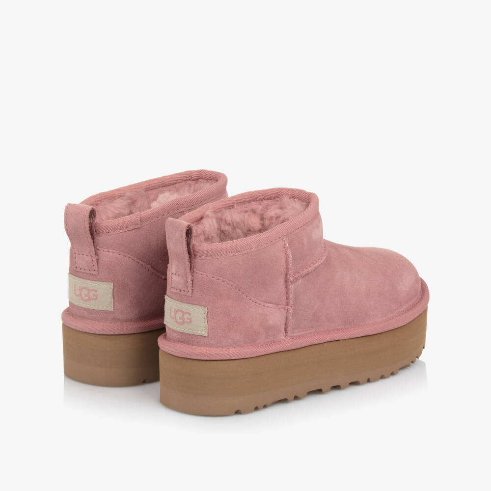 UGG-Girls Pink Suede Classic Ultra Mini Platform Boots | Childrensalon Outlet