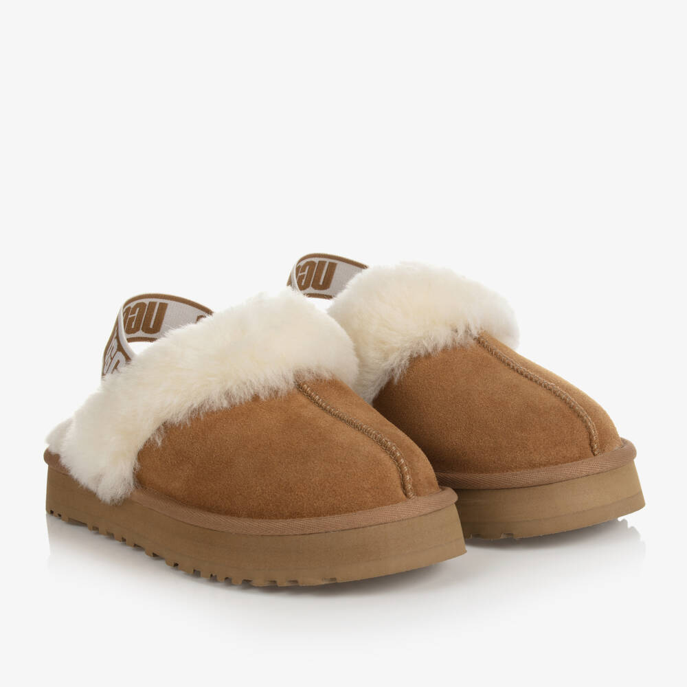 UGG-Girls Tan Suede Slider Slippers | Childrensalon Outlet