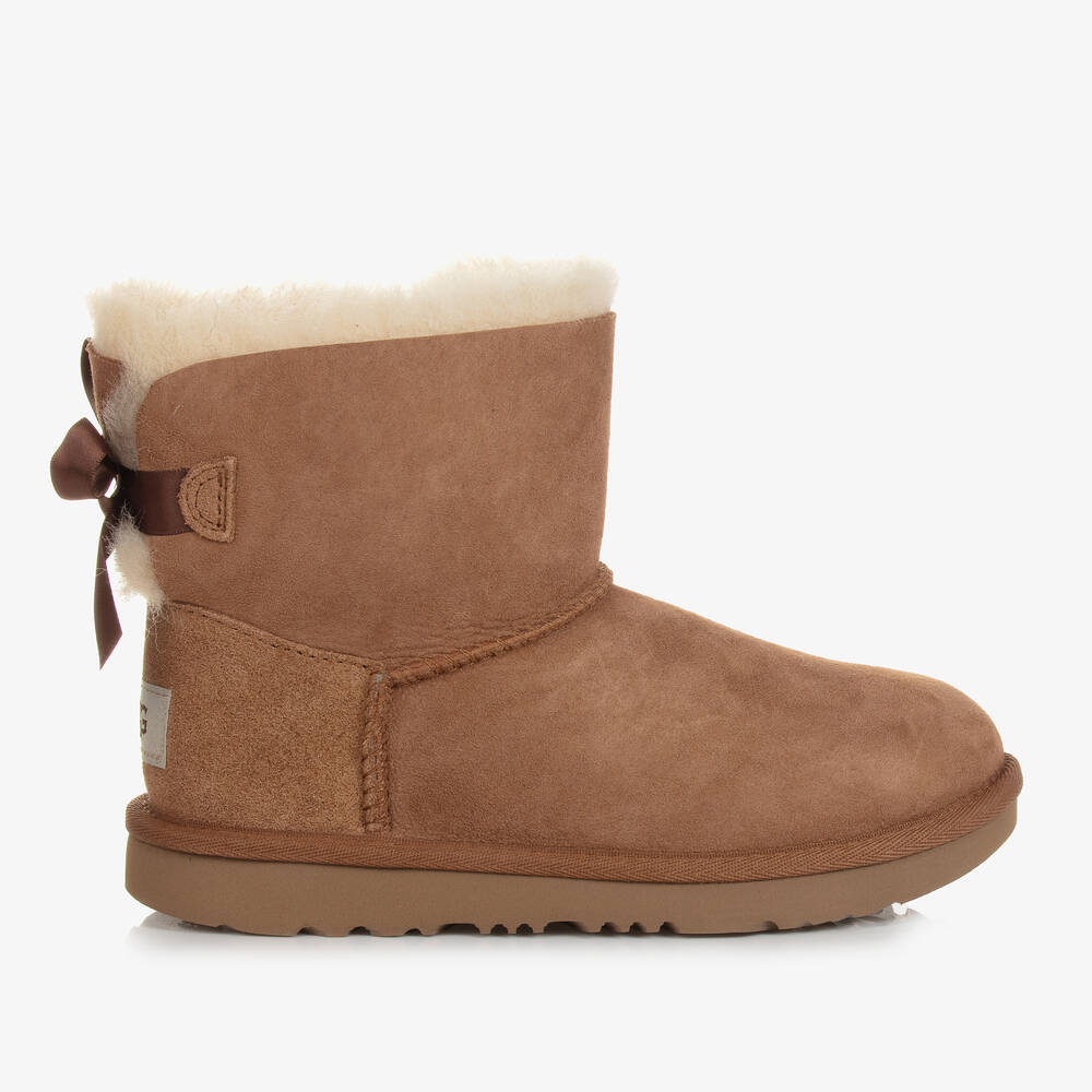 UGG Junior Girls Brown Suede Bow Boots Childrensalon Outlet