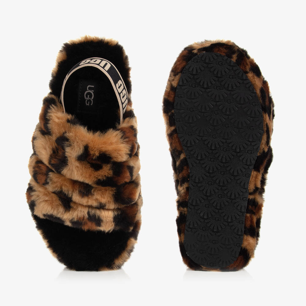 UGG Junior Girls Leopard Slippers Childrensalon Outlet