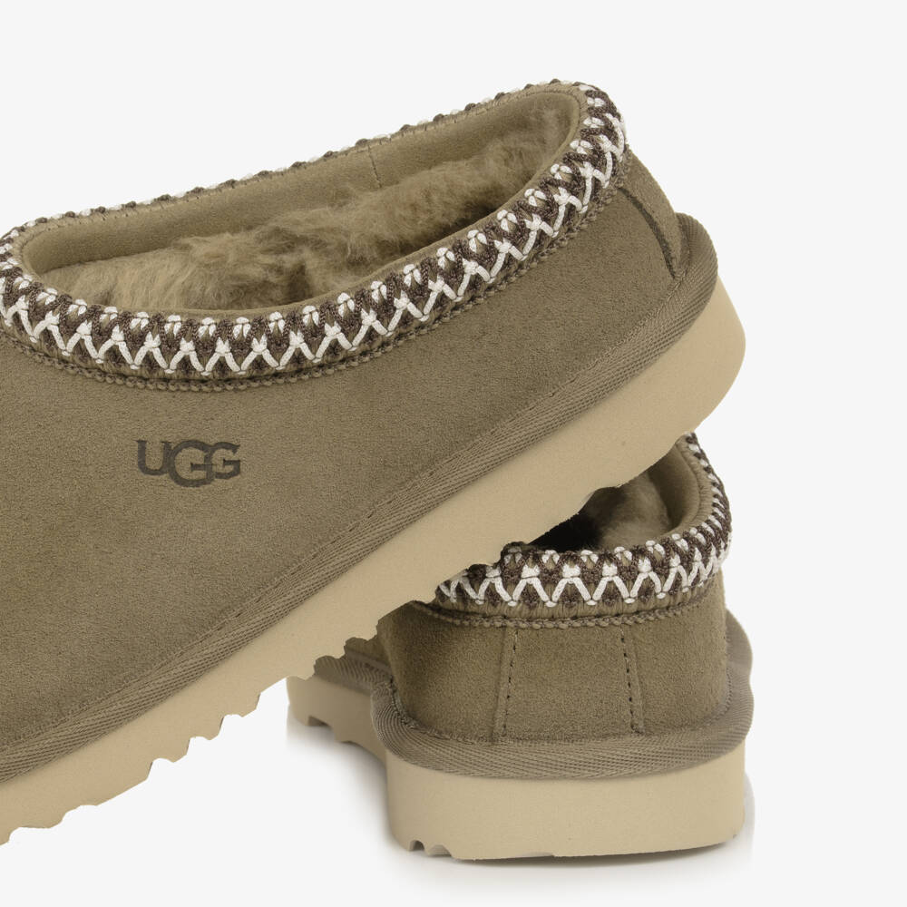 UGG-Khaki Beige Suede Leather Tasman Mules | Childrensalon Outlet