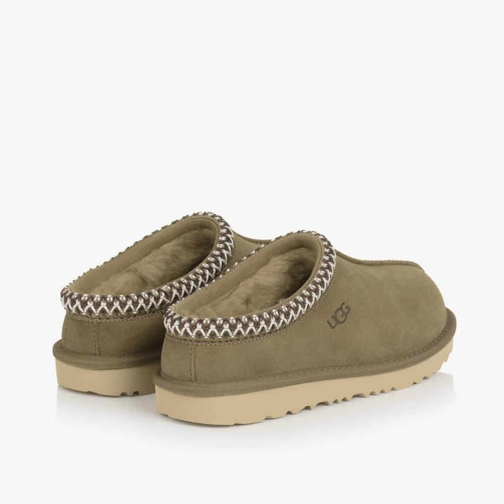 UGG-Khaki Beige Suede Leather Tasman Mules | Childrensalon Outlet