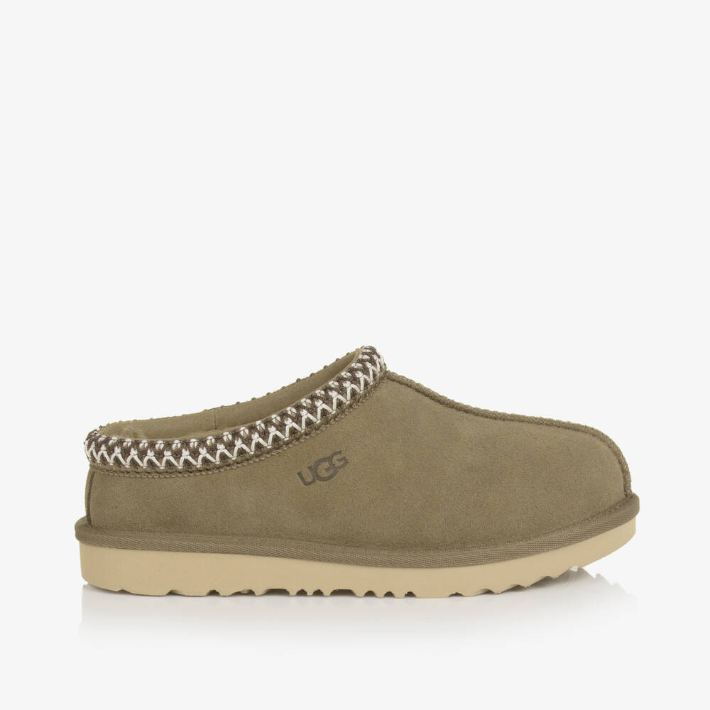 UGG-Khaki Beige Suede Leather Tasman Mules | Childrensalon Outlet