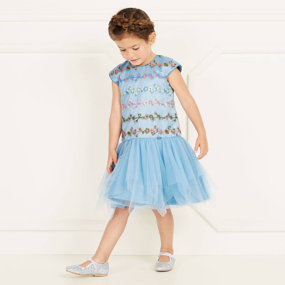 ValMax-Girls Blue Embroidered Dress | Childrensalon Outlet
