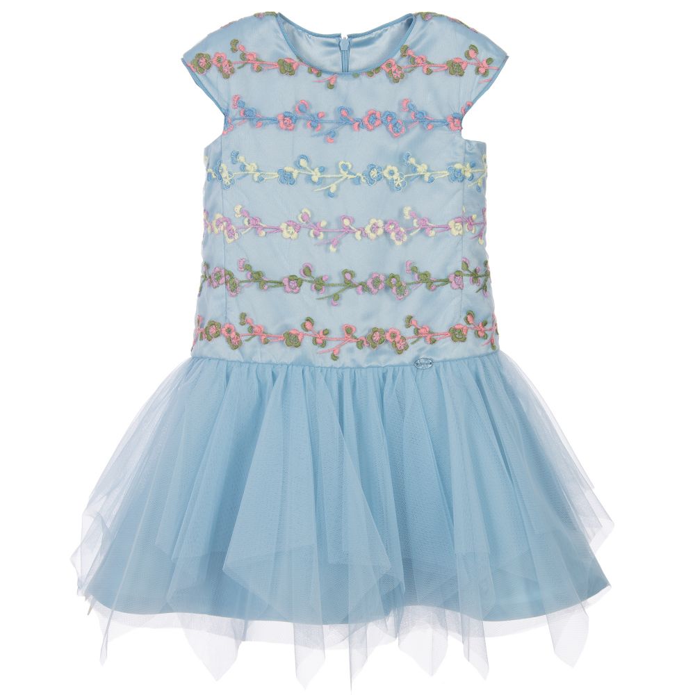 ValMax - فستان لون أزرق مطرز للفتيات | Childrensalon