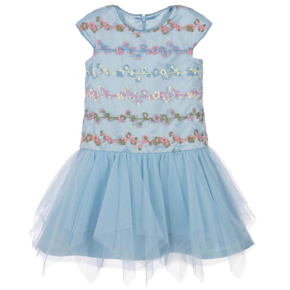 ValMax Girls Blue Embroidered Dress Childrensalon Outlet