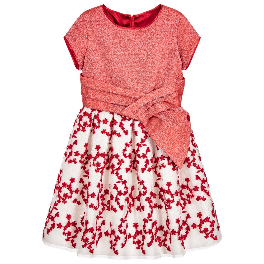 ValMax - فستان مطرز لون أحمر للفتيات | Childrensalon