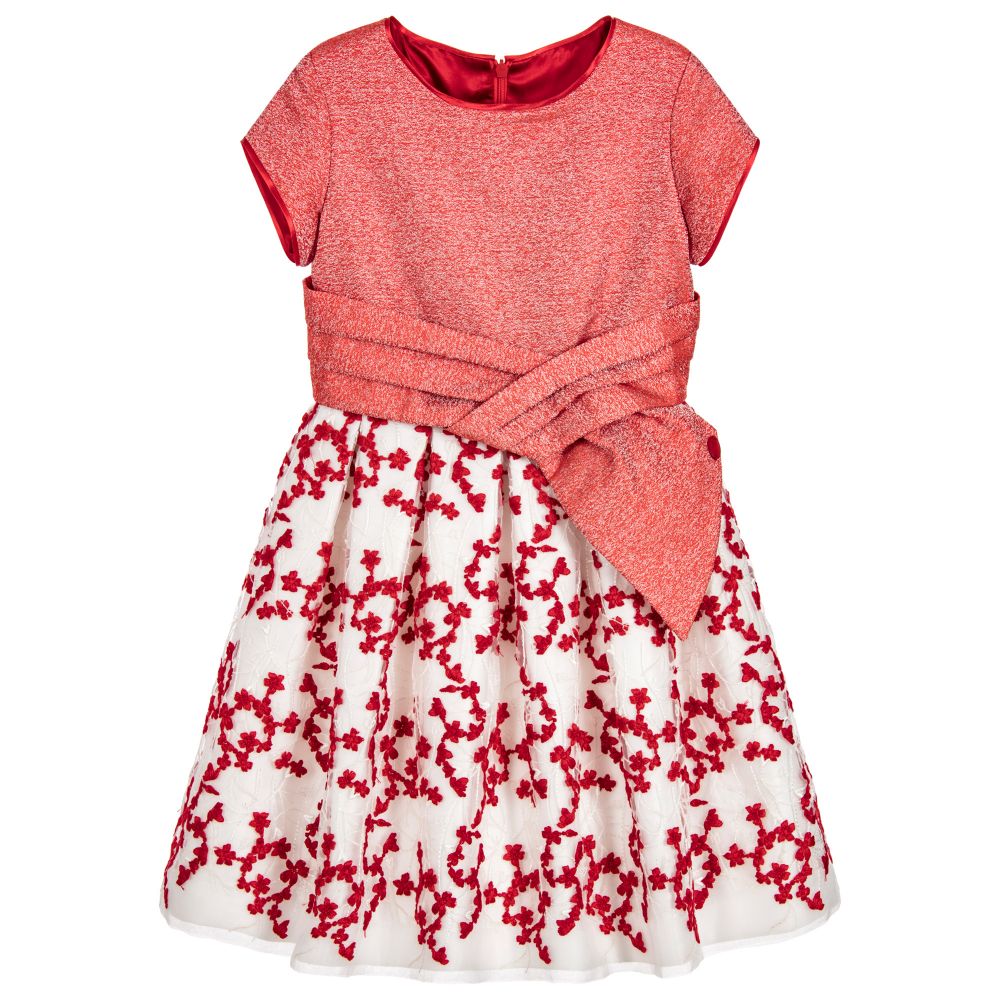 ValMax - Robe Fille Brodée Rouge  | Childrensalon