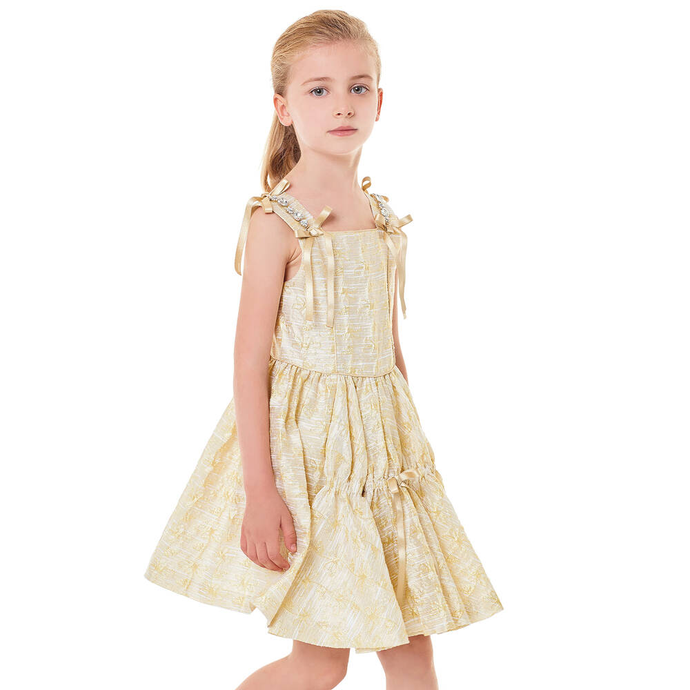 ValMax-Girls Gold Jacquard Dress | Childrensalon Outlet