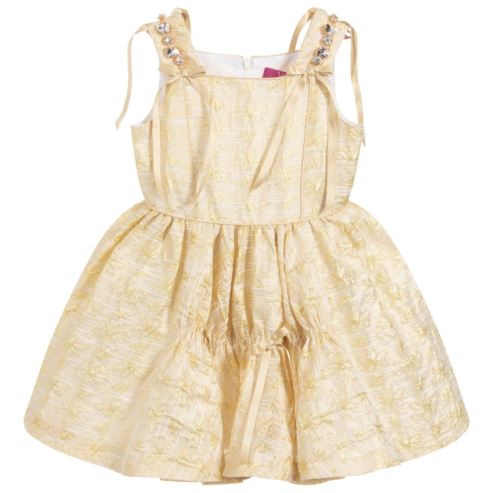 ValMax - Girls Gold Jacquard Dress | Childrensalon