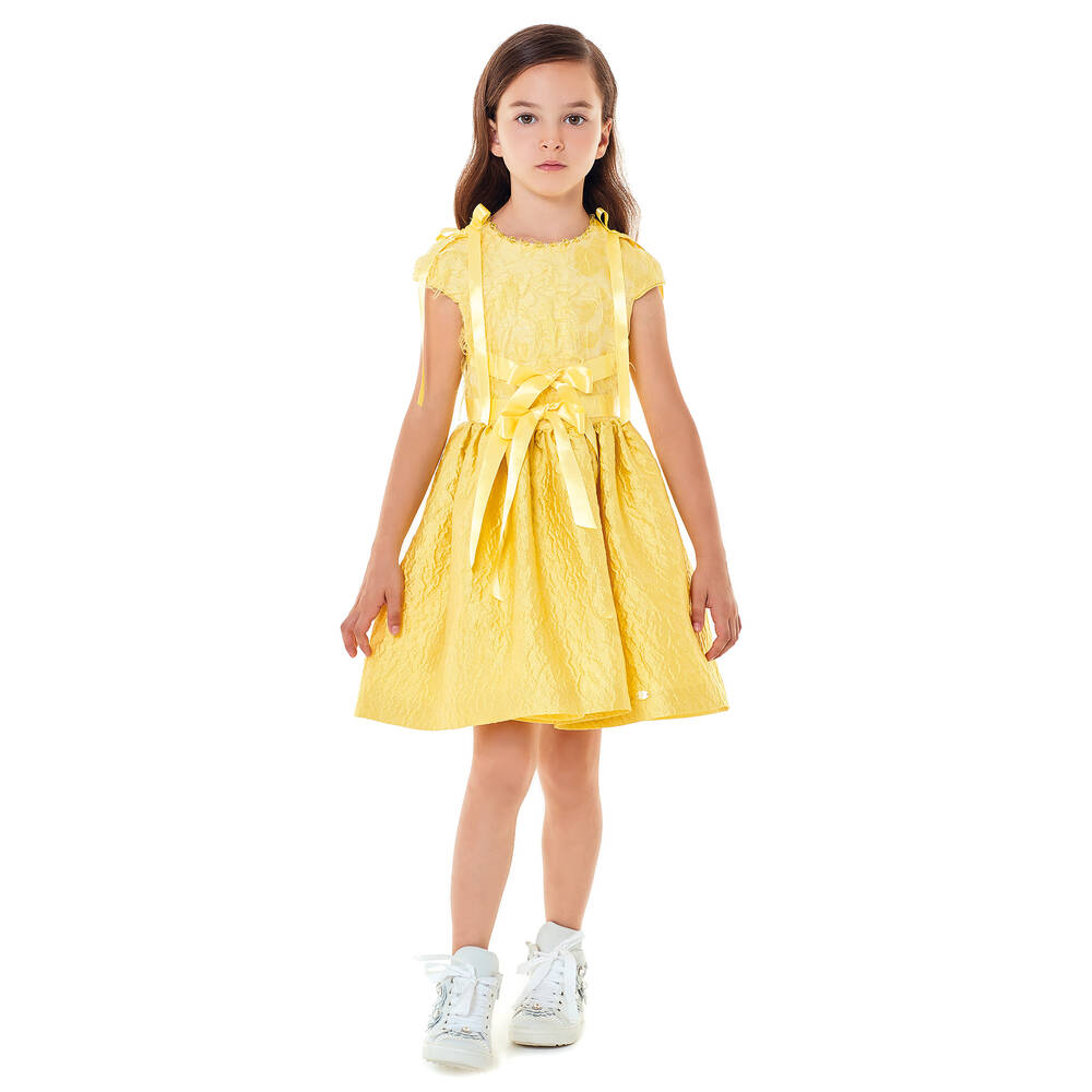 ValMax-Girls Yellow Silk Blend Dress | Childrensalon Outlet