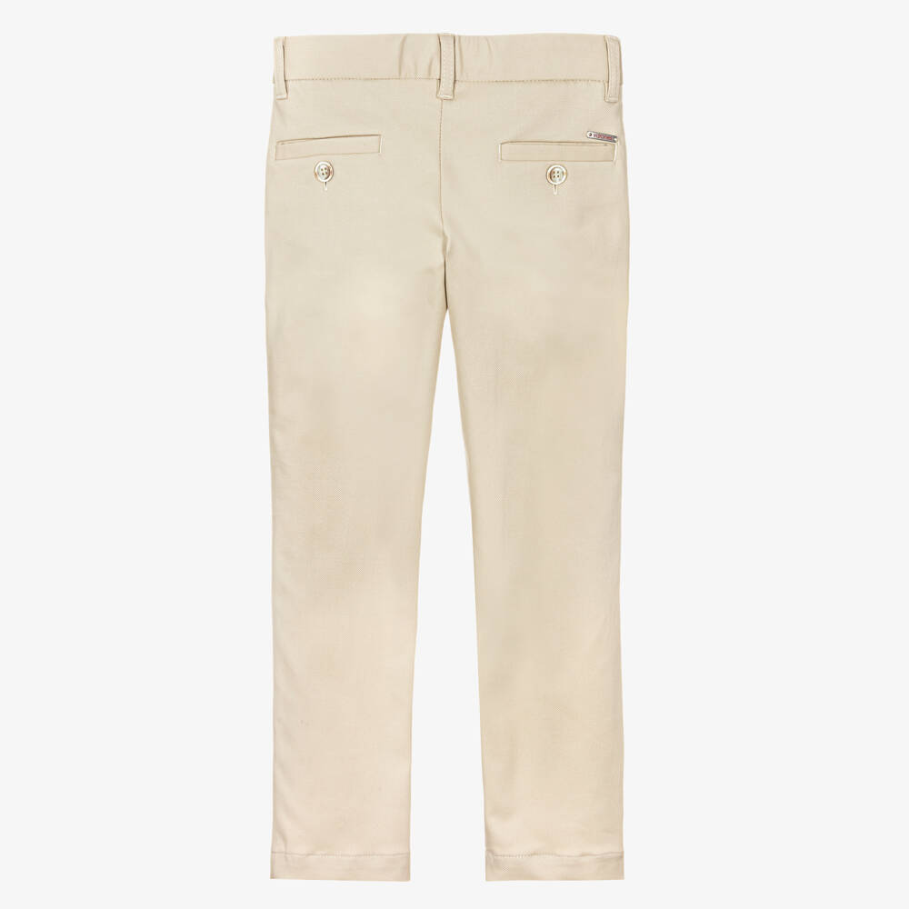 Varones One-Boys Beige Cotton Trousers with Adjustable Waist | Childrensalon Outlet